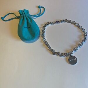 Tiffany & Co. Silver Chain Necklace With Round Charm and Pouch